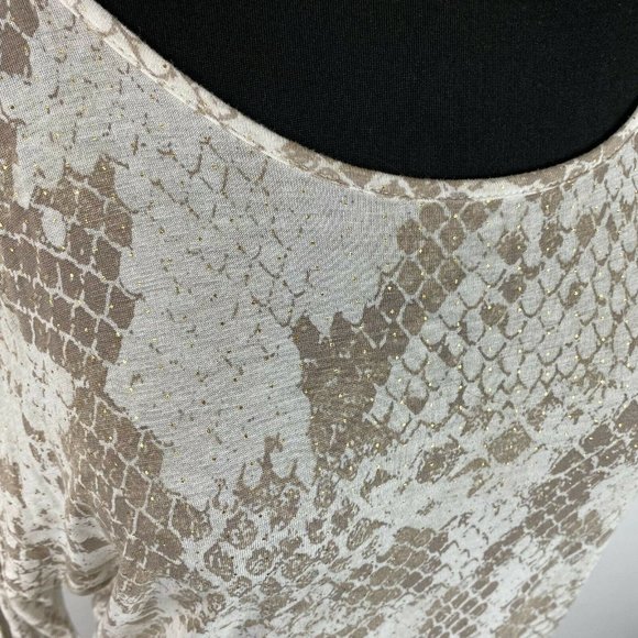 Express M Patterned Gold Accents Top Cold Shoulder Dolman Like Sleeves - Picture 3 of 12